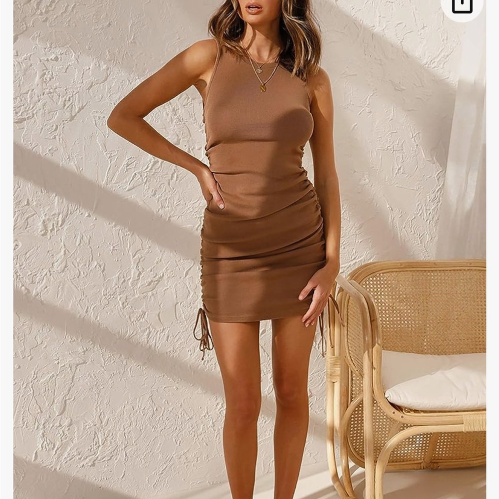 Brown casual ruched side dress